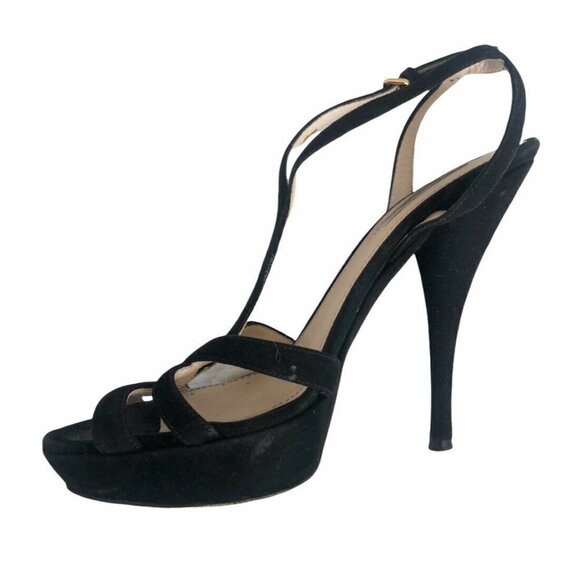 Prada Black Suede Open-Toe Platform Strappy Sandals 7 - Picture 9 of 11